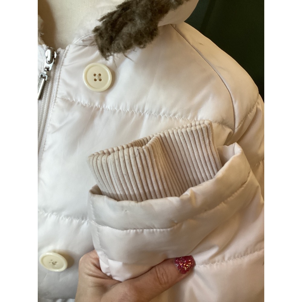 Polo Jeans Co Down Puffer Jacket Women Medium White Good Faux Fur Hood Bomber - Picture 6 of 9